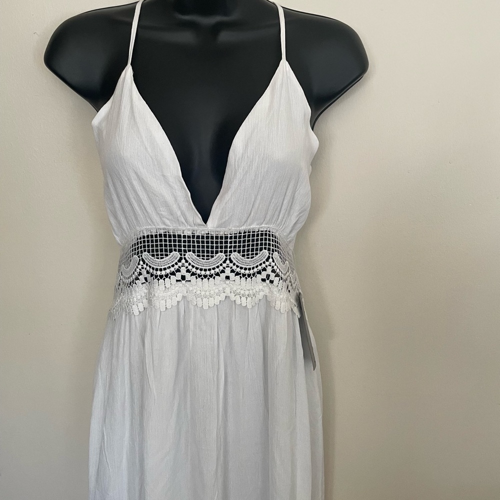 White Halter Lace Maxi dress medium